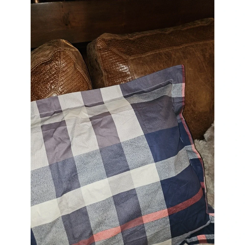 Plaid Navy /Red Pillow Shams Standard Size